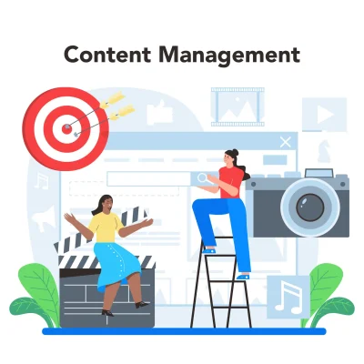 SMM concept. Social media marketing, advertising of business in the internet through social network. Content management. Isolated flat illustration